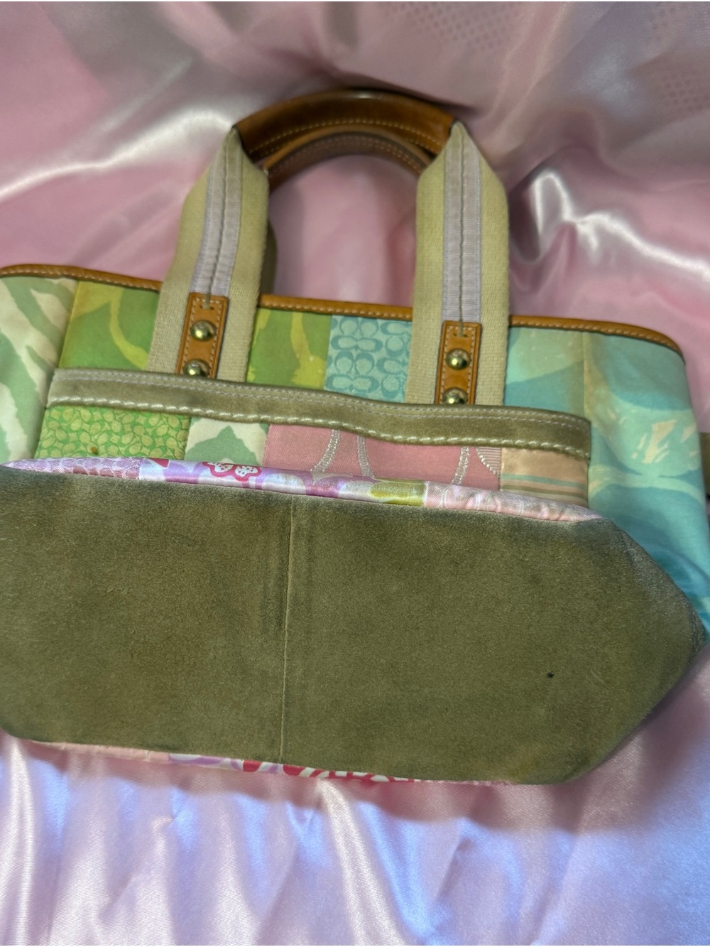 Vintage Y2K coach Hamptons spring pastel patchwork small tote bag mini purse - Picture 9 of 9